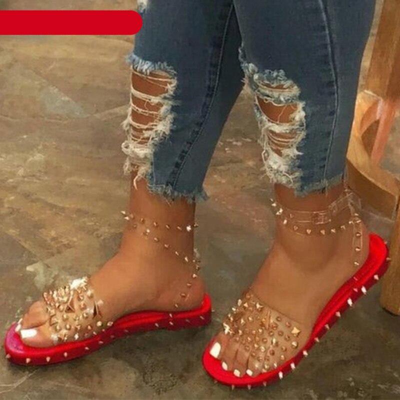 Women's Transparent Buckle Strap Flat Sandals Open Toe Shoes