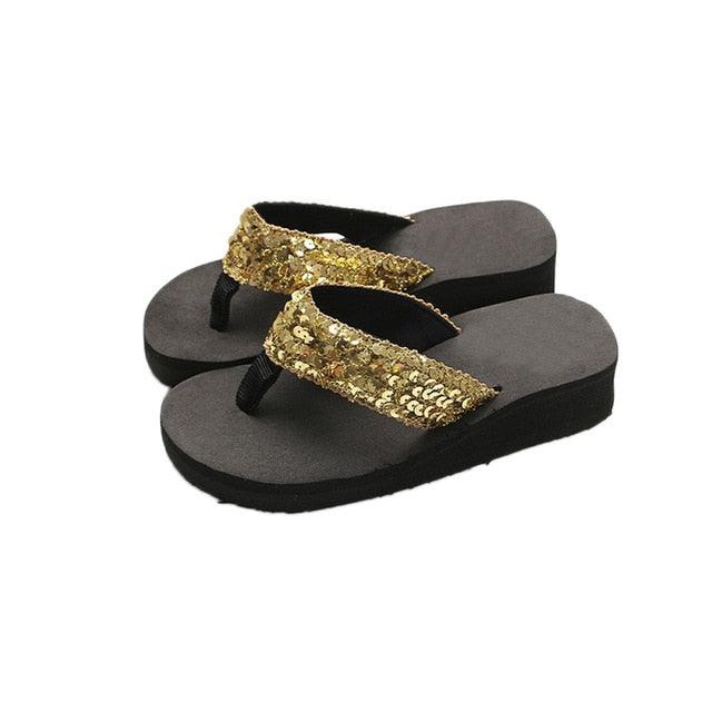 Women's Sparkling Sequin Flat Flip Flops Comfort Beach Sandals