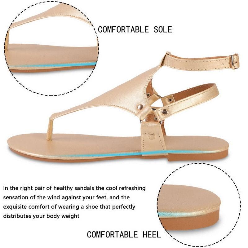 Gold Minimalist Beach Sandals with Adjustable Buckle Strap