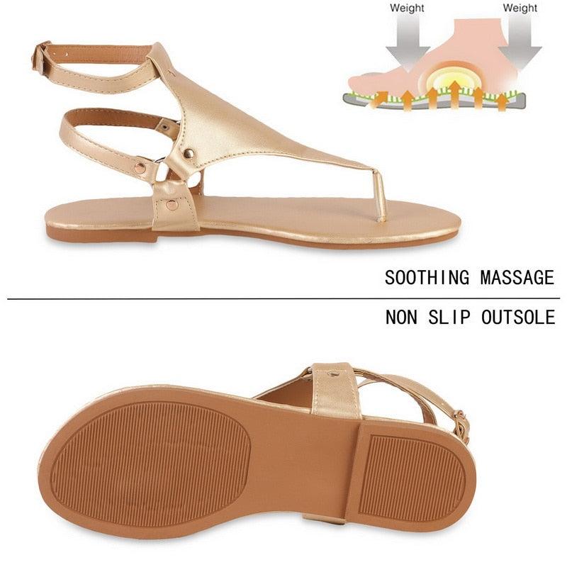 Gold Minimalist Beach Sandals with Adjustable Buckle Strap