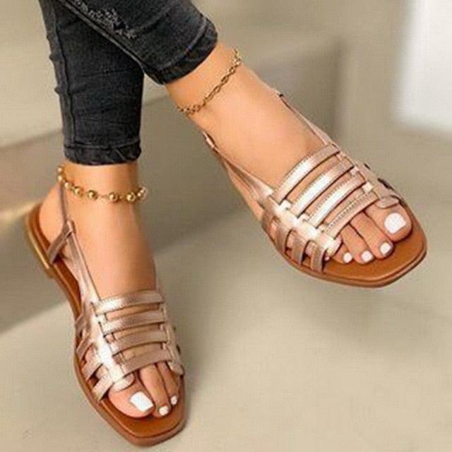 Gold Minimalist Beach Sandals with Adjustable Buckle Strap