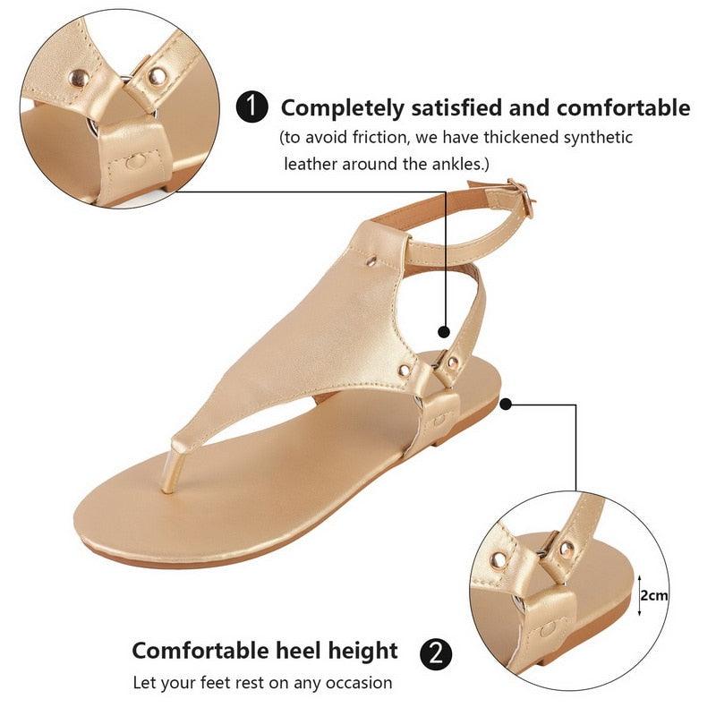 Gold Minimalist Beach Sandals with Adjustable Buckle Strap