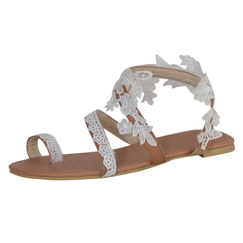 White Lace Floral Flat Clip Toe Casual Beach Dress Sandals