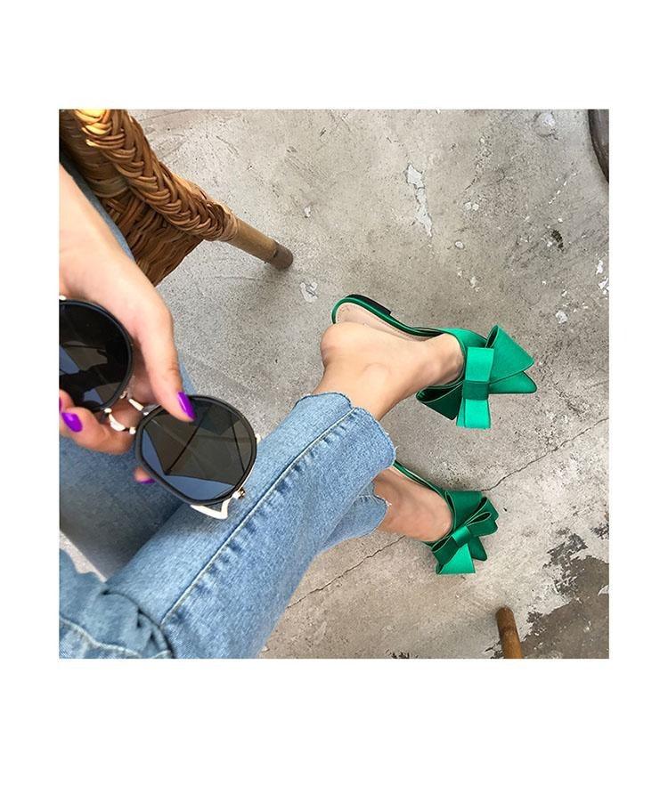 Women's Satin Pointed Toe Bow Tie Flat Slides Party Sandals