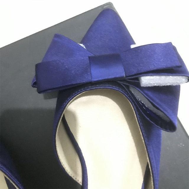 Women's Satin Pointed Toe Bow Tie Flat Slides Party Sandals