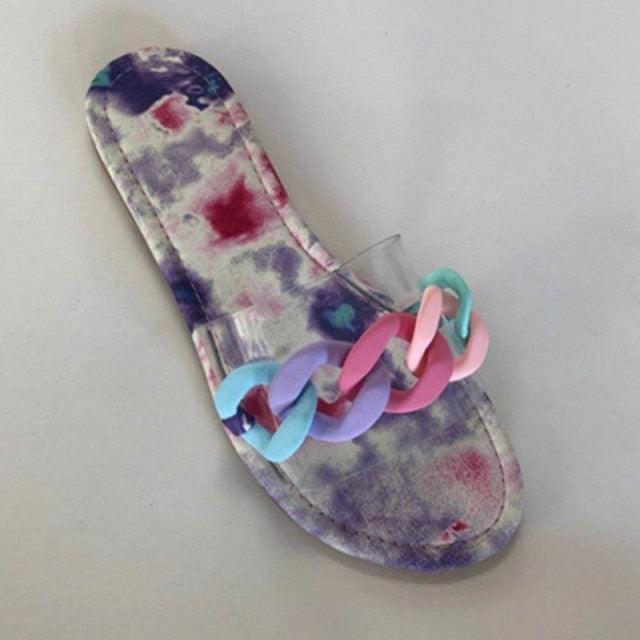 Women's Square Toe Metal Chain Slides - Chic Summer Flat Sandals