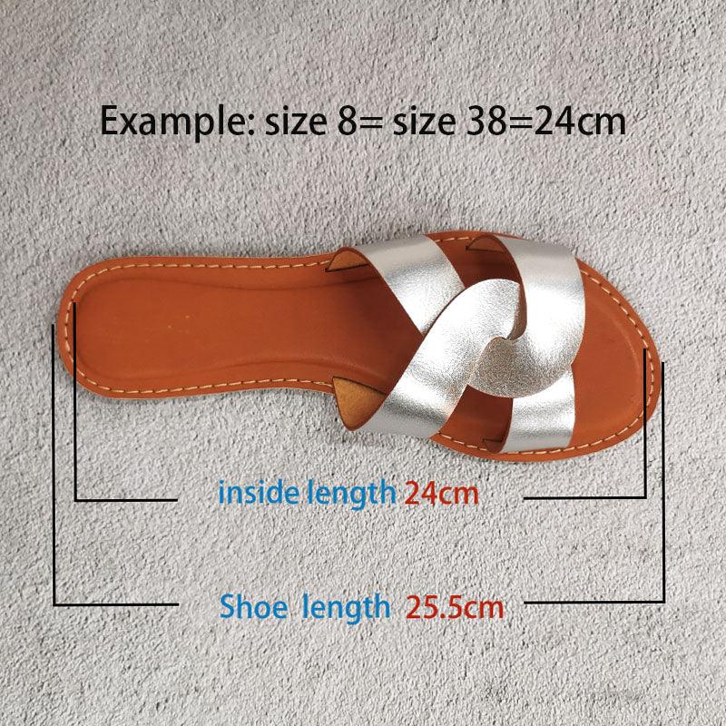 Women’s Minimalist Leather Flat Slides - Comfortable Casual Sandals