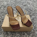 Square Toe Clear Transparent High Heel Sandals with Chain Detail