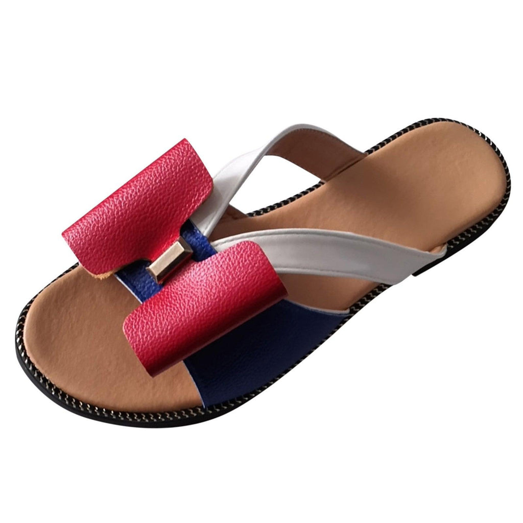 Women's Butterfly-Knot Leather Slides Casual Slip-On Sandals