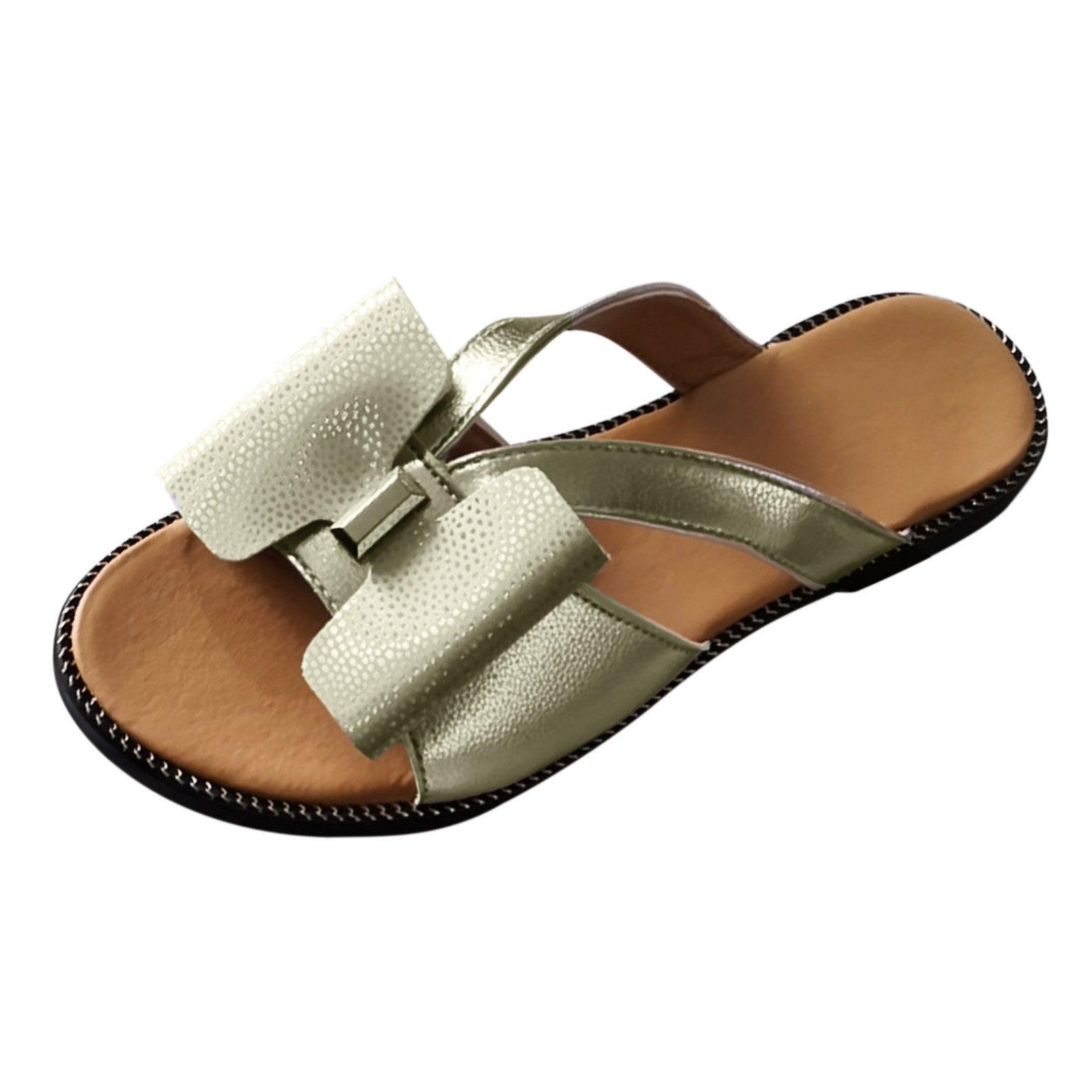 Women's Butterfly-Knot Leather Slides Casual Slip-On Sandals