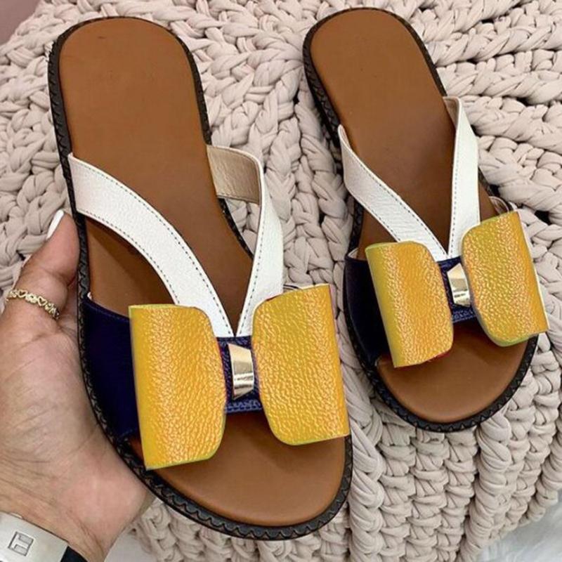 Women's Butterfly-Knot Leather Slides Casual Slip-On Sandals