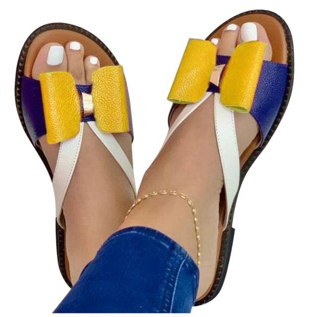 Women's Butterfly-Knot Leather Slides Casual Slip-On Sandals