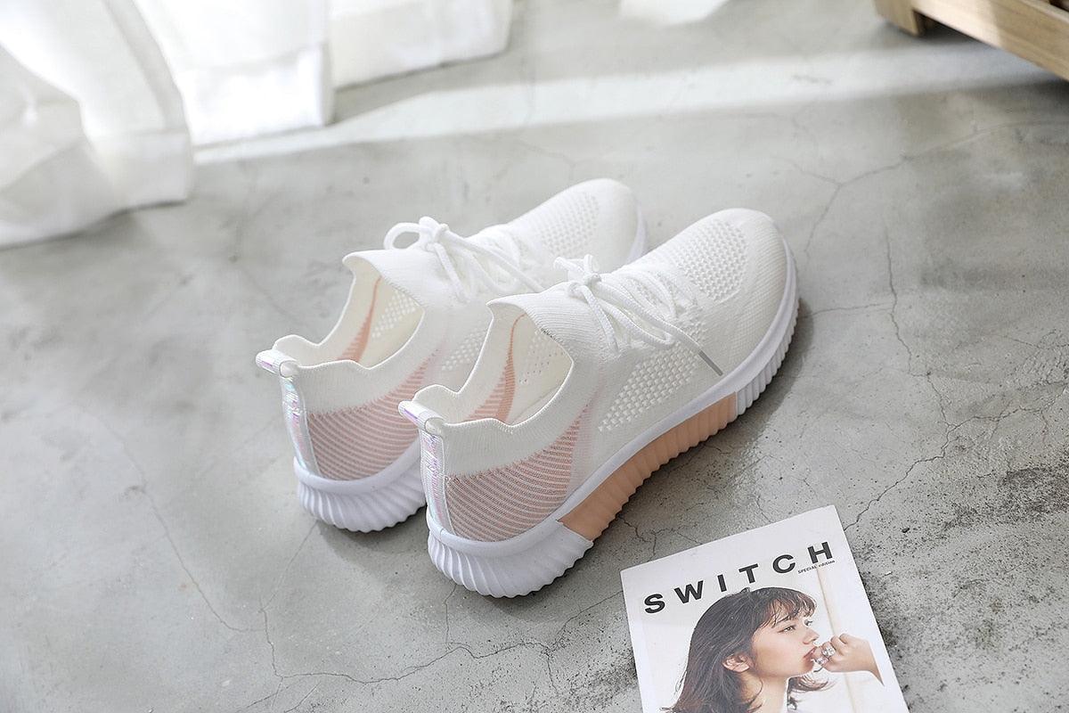 Women's Slip-On Mesh Walking Sneakers - Lightweight Casual Flat