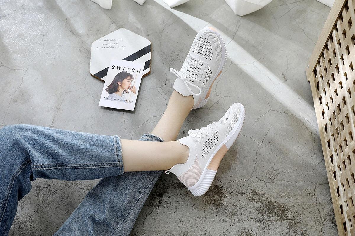 Women's Slip-On Mesh Walking Sneakers - Lightweight Casual Flat