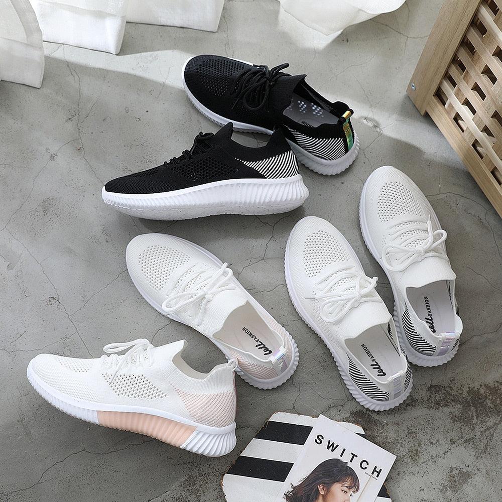 Women's Slip-On Mesh Walking Sneakers - Lightweight Casual Flat