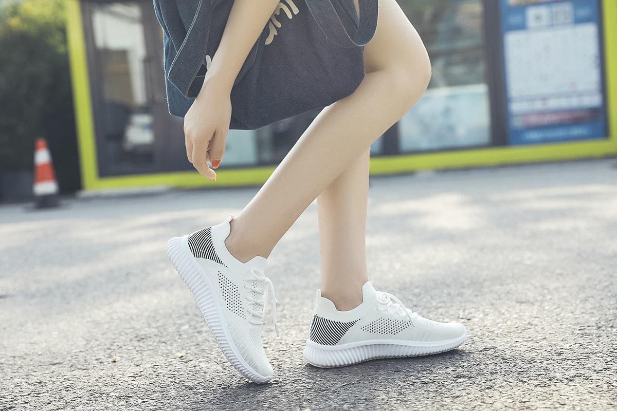 Women's Slip-On Mesh Walking Sneakers - Lightweight Casual Flat