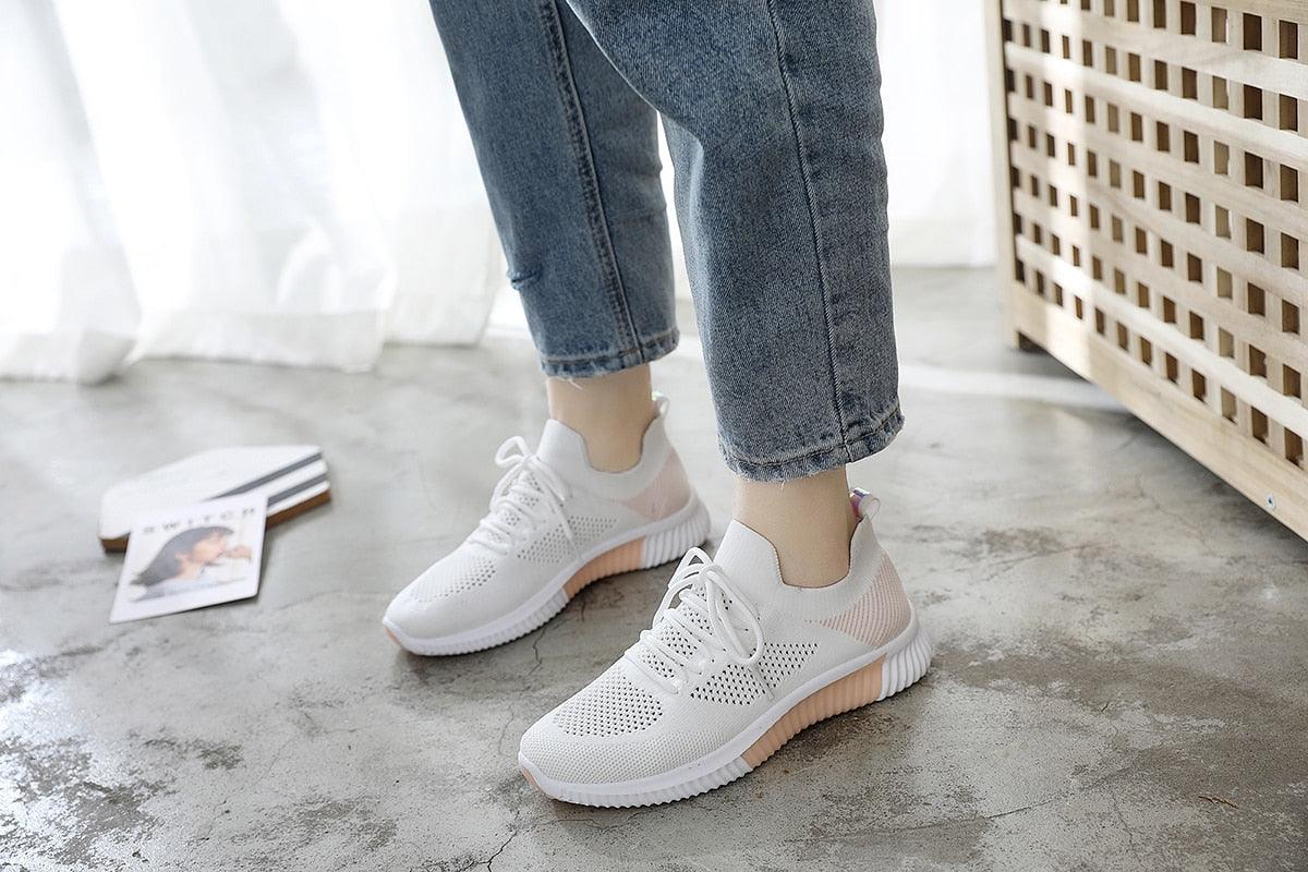 Women's Slip-On Mesh Walking Sneakers - Lightweight Casual Flat