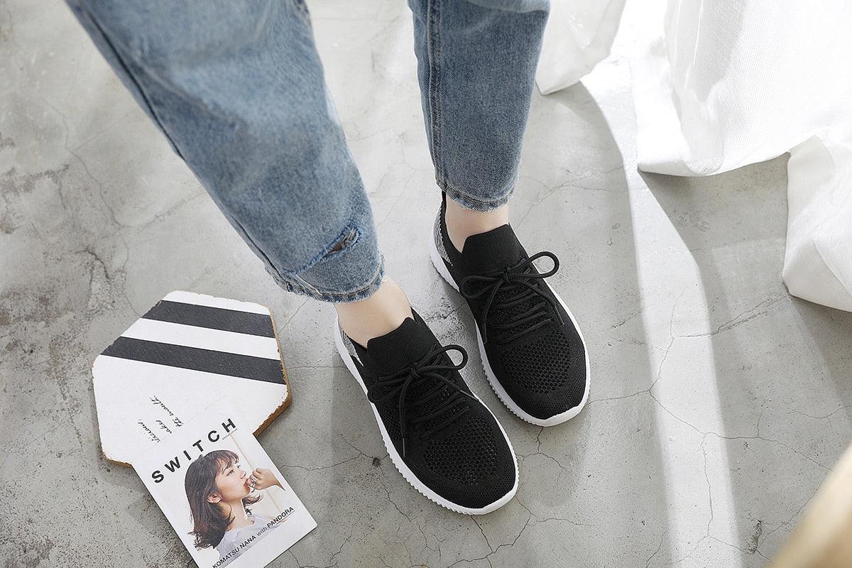 Women's Slip-On Mesh Walking Sneakers - Lightweight Casual Flat