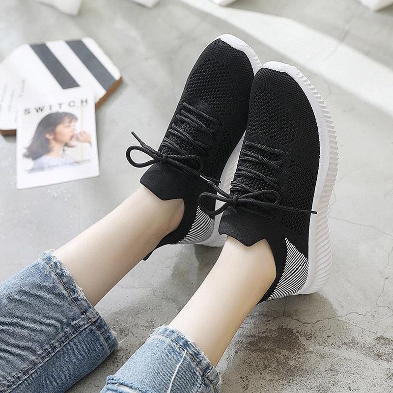Women's Slip-On Mesh Walking Sneakers - Lightweight Casual Flat