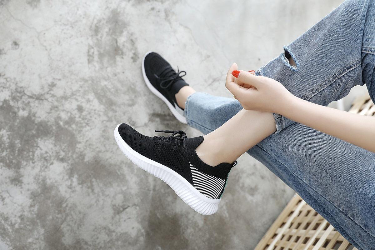 Women's Slip-On Mesh Walking Sneakers - Lightweight Casual Flat