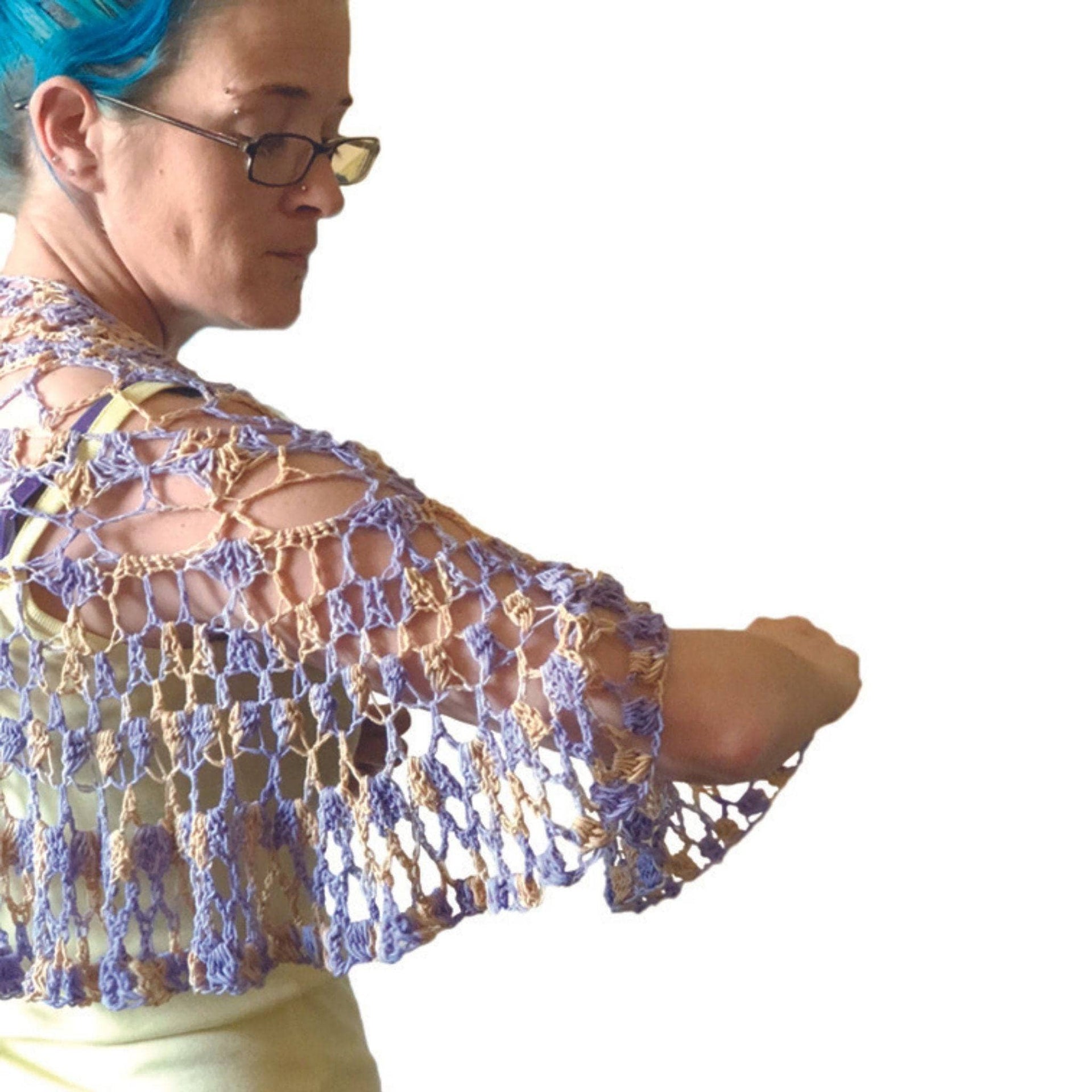 Summer's Breeze Shawlette Knit & Crochet Pattern in Lavender Beige