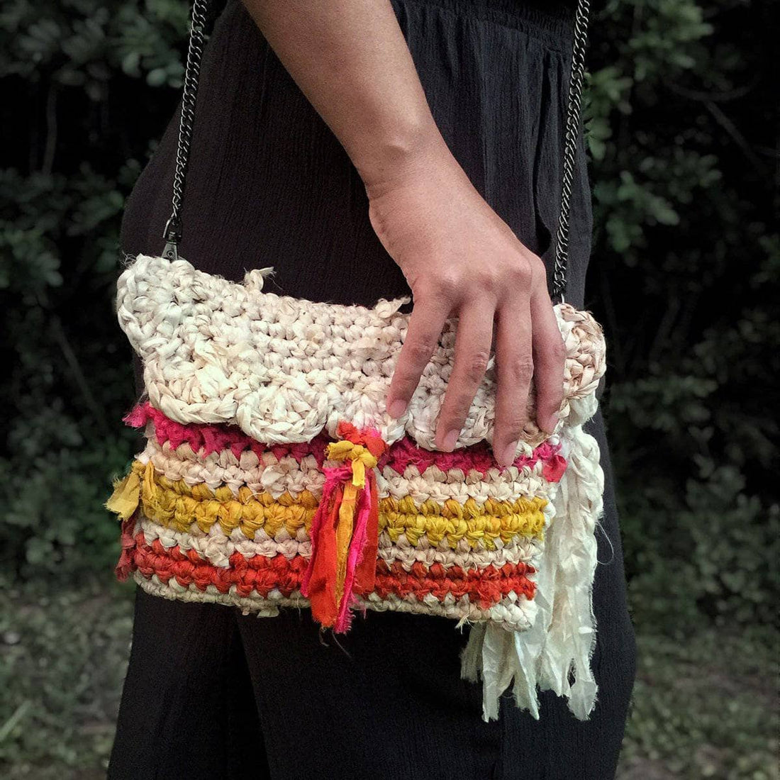 Sun Burst Clutch Crochet Pattern Kit with Recycled Sari Silk Ribbon