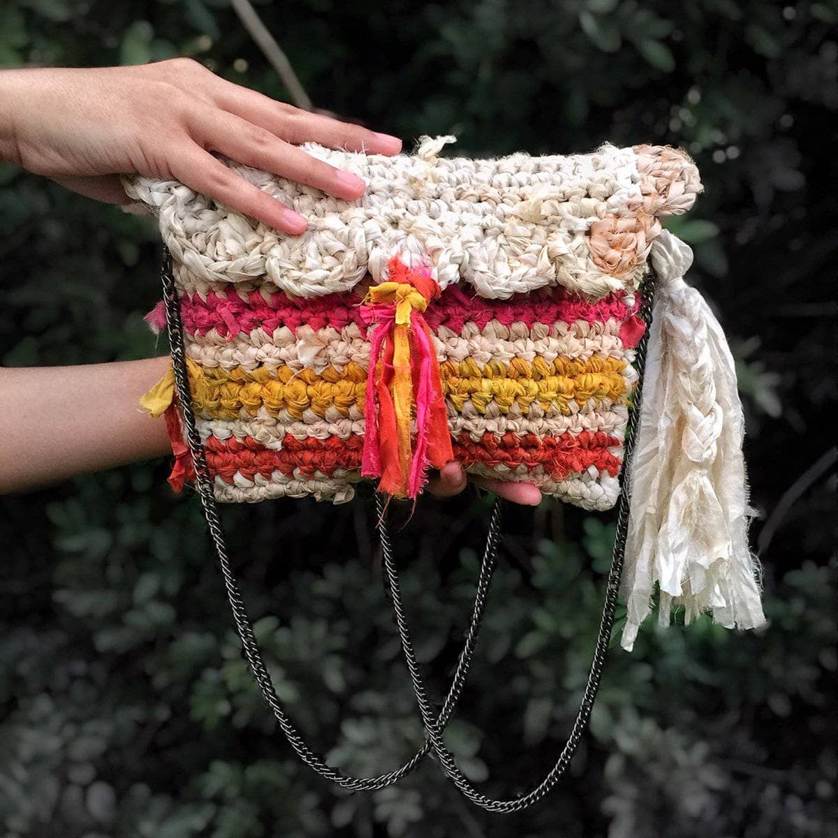 Sun Burst Clutch Crochet Pattern Kit with Recycled Sari Silk Ribbon