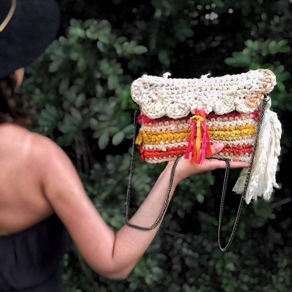 Sun Burst Clutch Crochet Pattern Kit with Recycled Sari Silk Ribbon