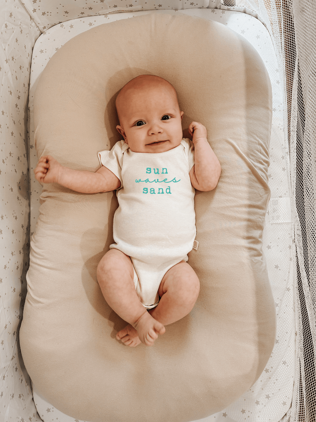 Sun Waves Sand Seafoam Organic Cotton Short Sleeve Baby Bodysuit