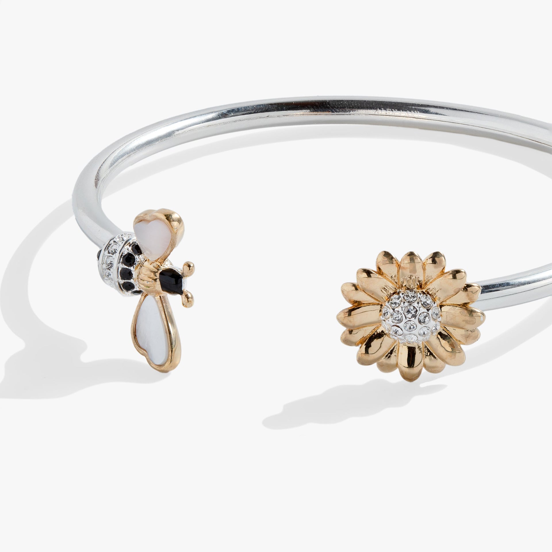 Sunflower & Bee Flex Cuff Bracelet with Crystal Details