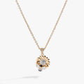 Gold-tone sunflower and bee pendant necklace with mother of pearl wings and crystal accents