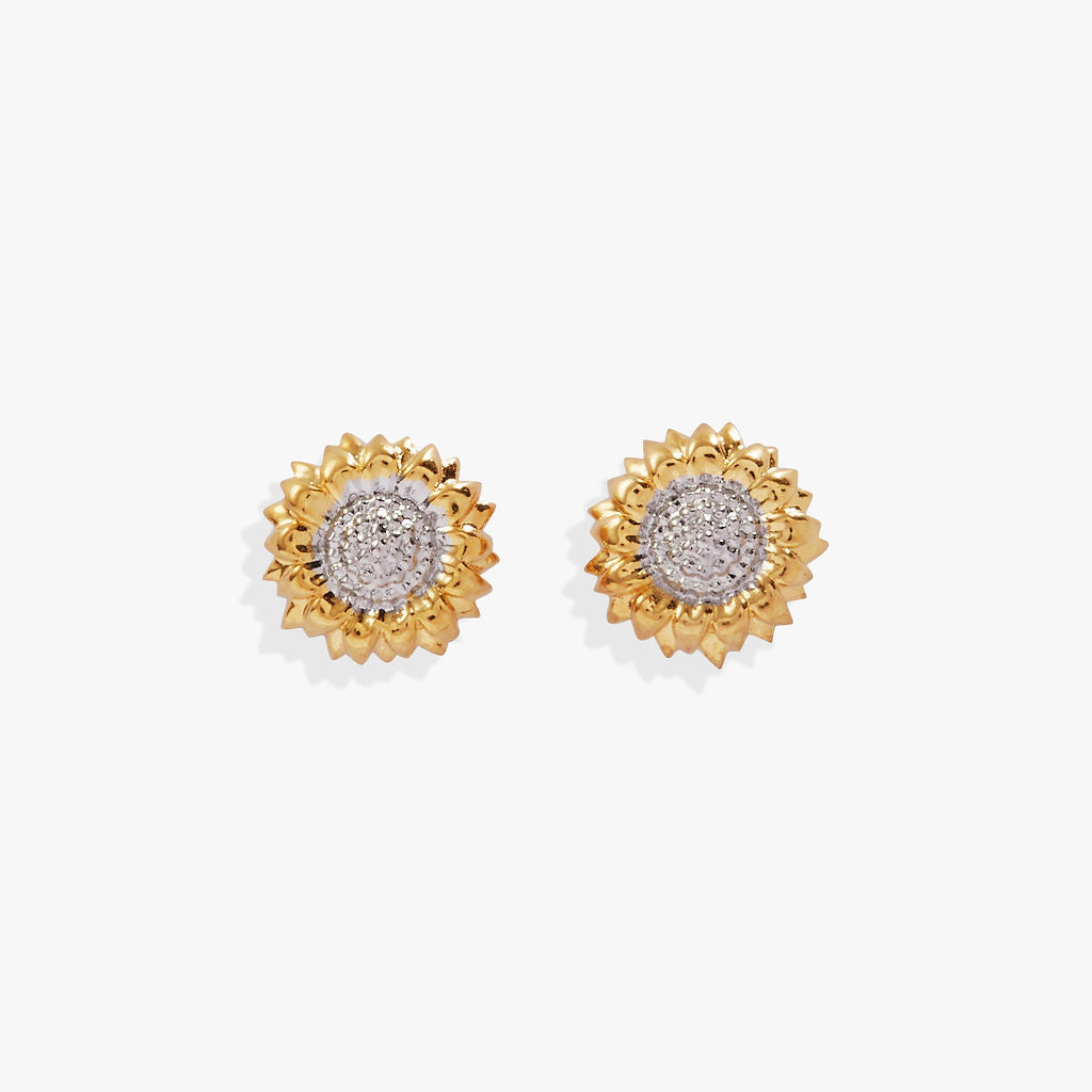 Two-Tone Sunflower Mini Stud Earrings Gold-Plated Nature Jewelry