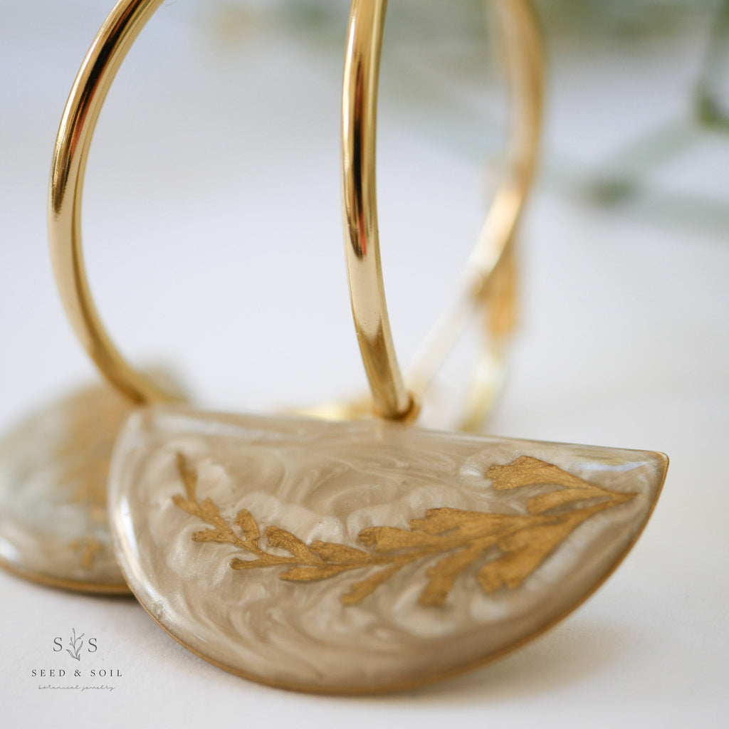 Gold Plated Fern Hoops - Nature-Inspired Botanical Earrings