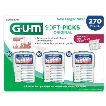 GUM Original Soft-Picks 270 count pack with included portable travel cases for dental hygiene.