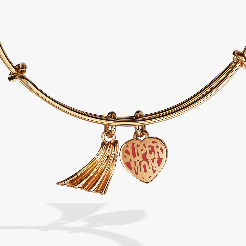 Super Mom Heart and Superhero Cape Expandable Bangle in Gold