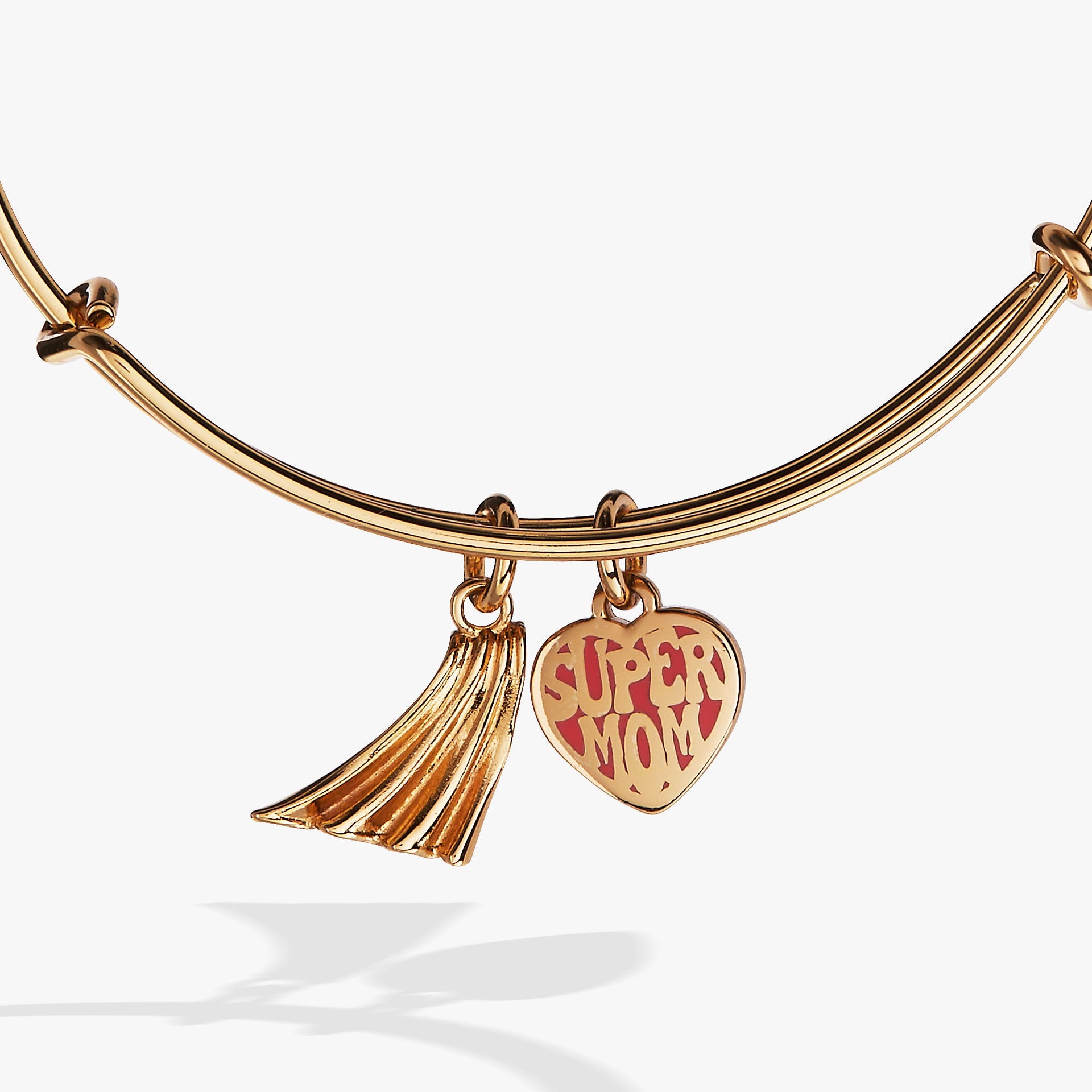 Super Mom Heart and Superhero Cape Expandable Bangle in Gold