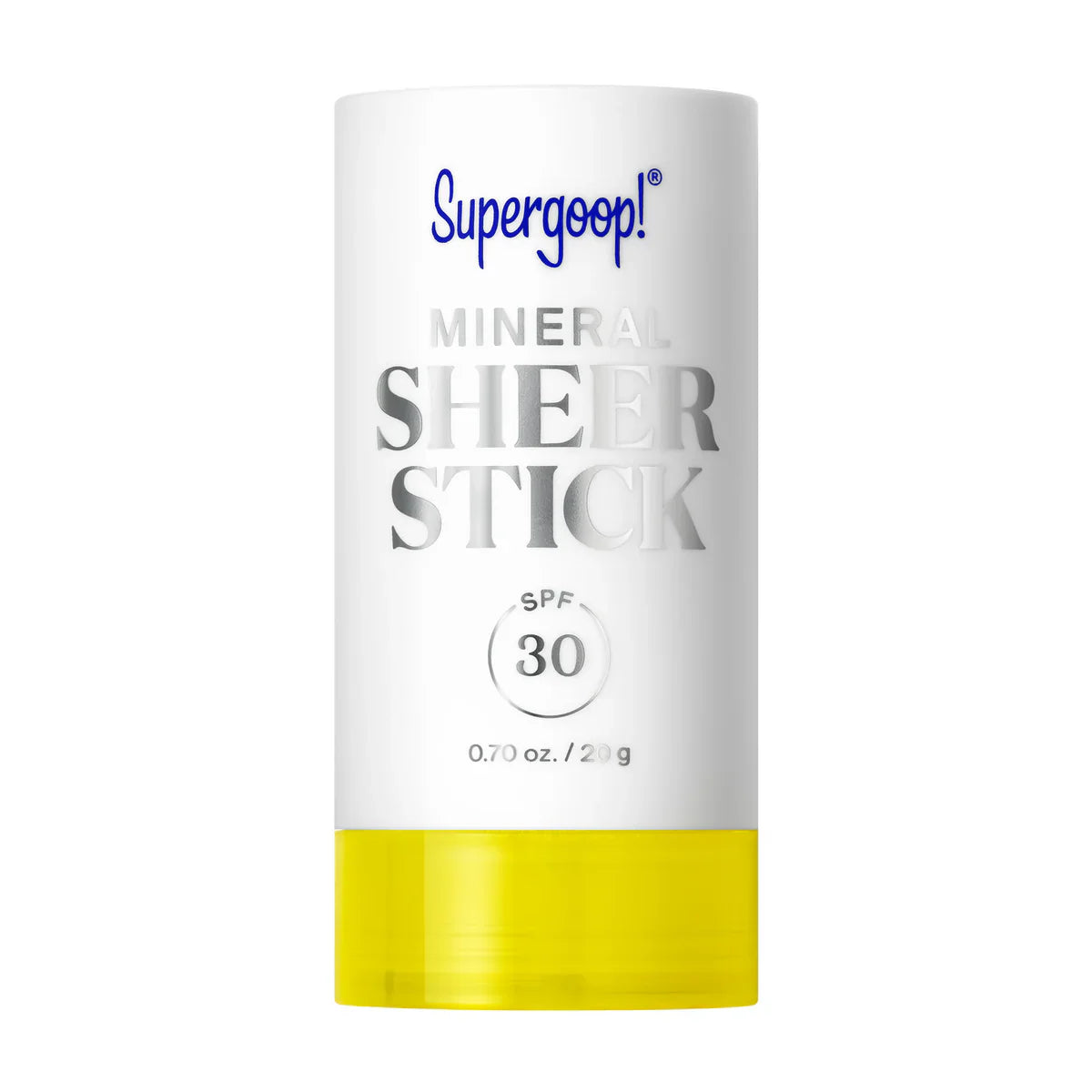 Supergoop! Mineral Sheer Stick SPF 30 white and yellow packaging