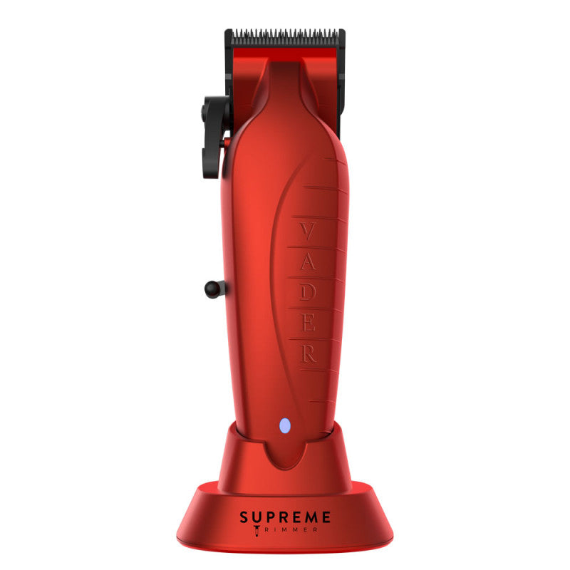 Supreme Vader Clipper professional hair trimmer in red finish with side power switch