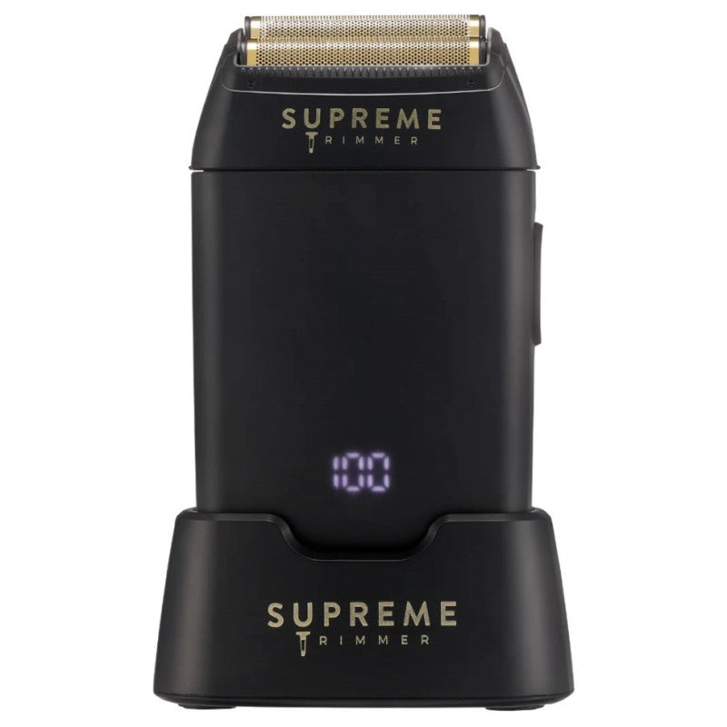 Supreme Crunch Foil Shaver in black for professional skin fades and face grooming.
