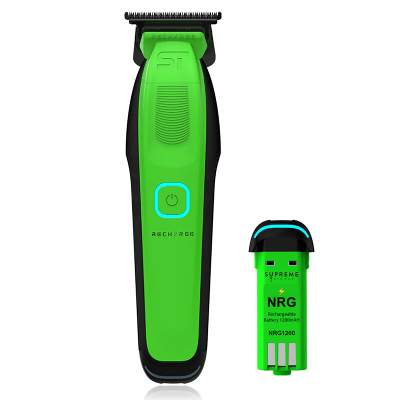 Supreme Recharge Trimmer in acid-green and black featuring a sleek, modern tech aesthetic.