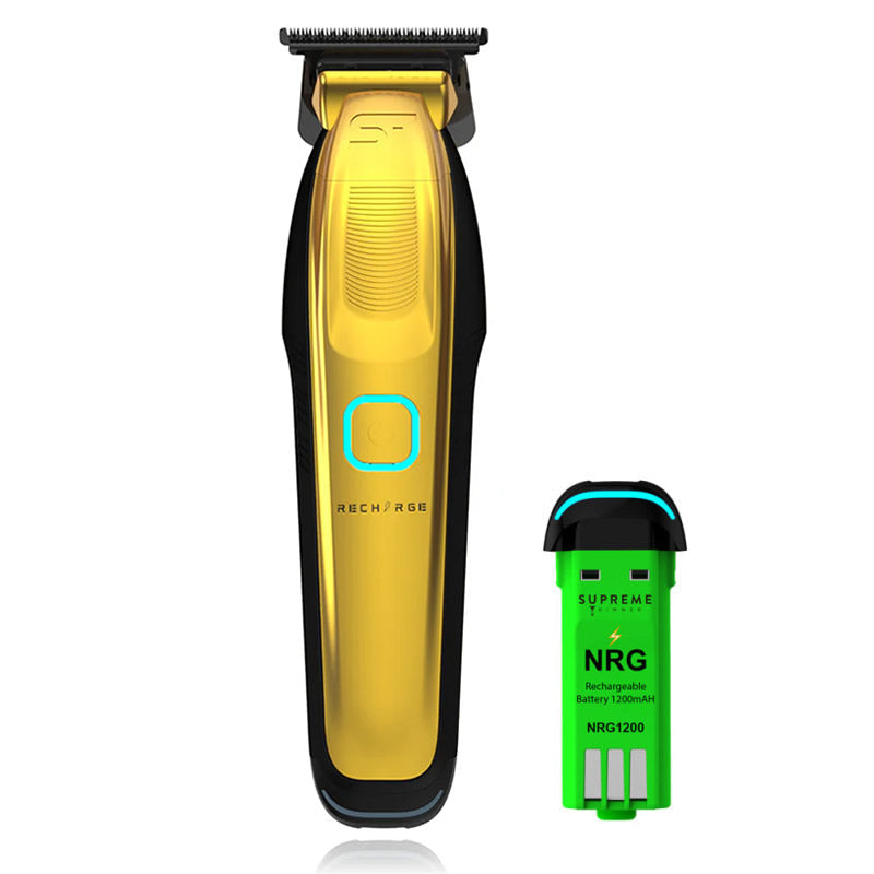 Gold Supreme Recharge Trimmer on a professional barber station