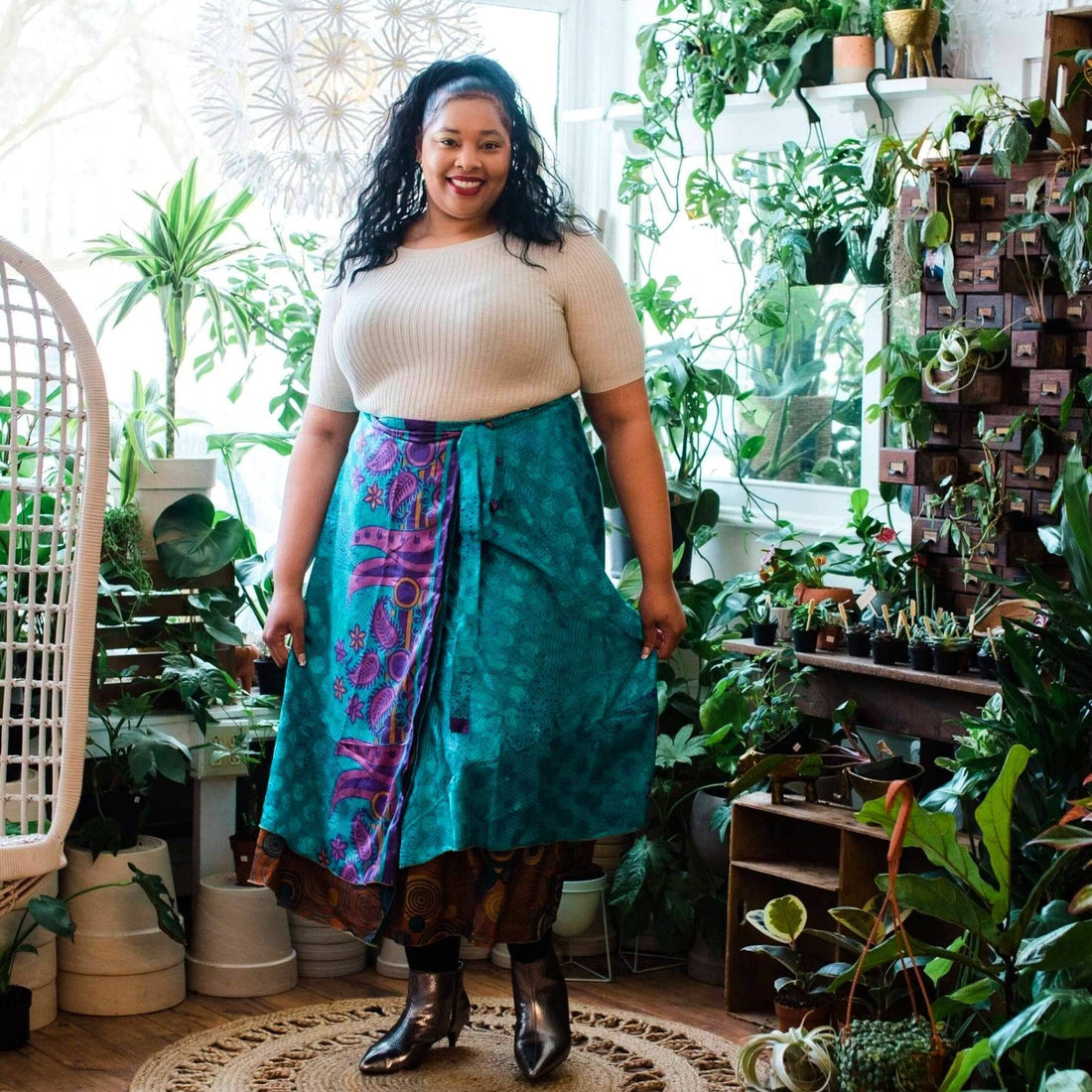 Original Recycled Sari Wrap Skirt: Adjustable Reversible Boho Style