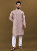 Blush Pink Matka Silk Designer Kurta with Silver Jari Embroidery