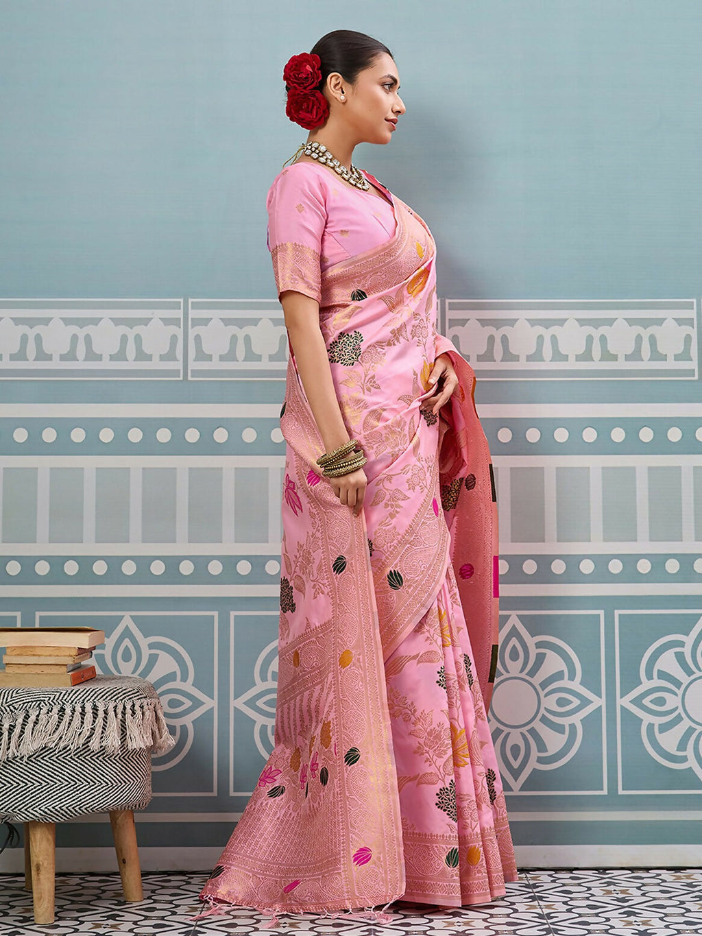 Light Pink Silk Saree with Matching Blouse Piece