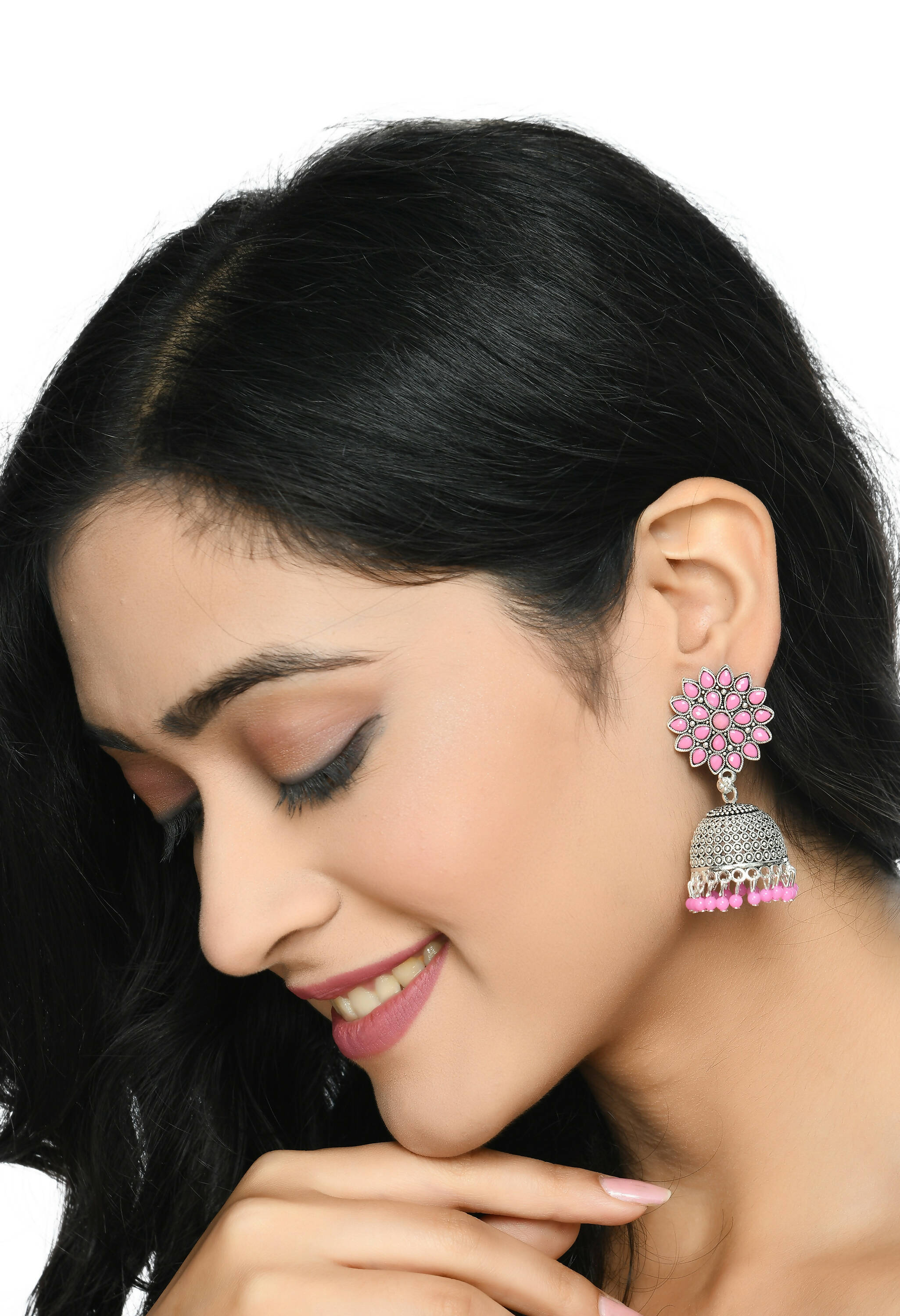 Baby Pink Kundan Jhumka Earrings for Toddlers and Girls