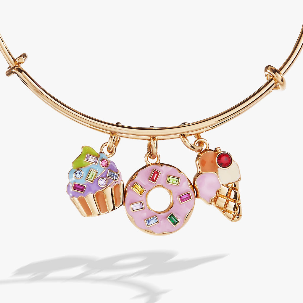 Sweet Treats Multi-Charm Gold Bangle Bracelet