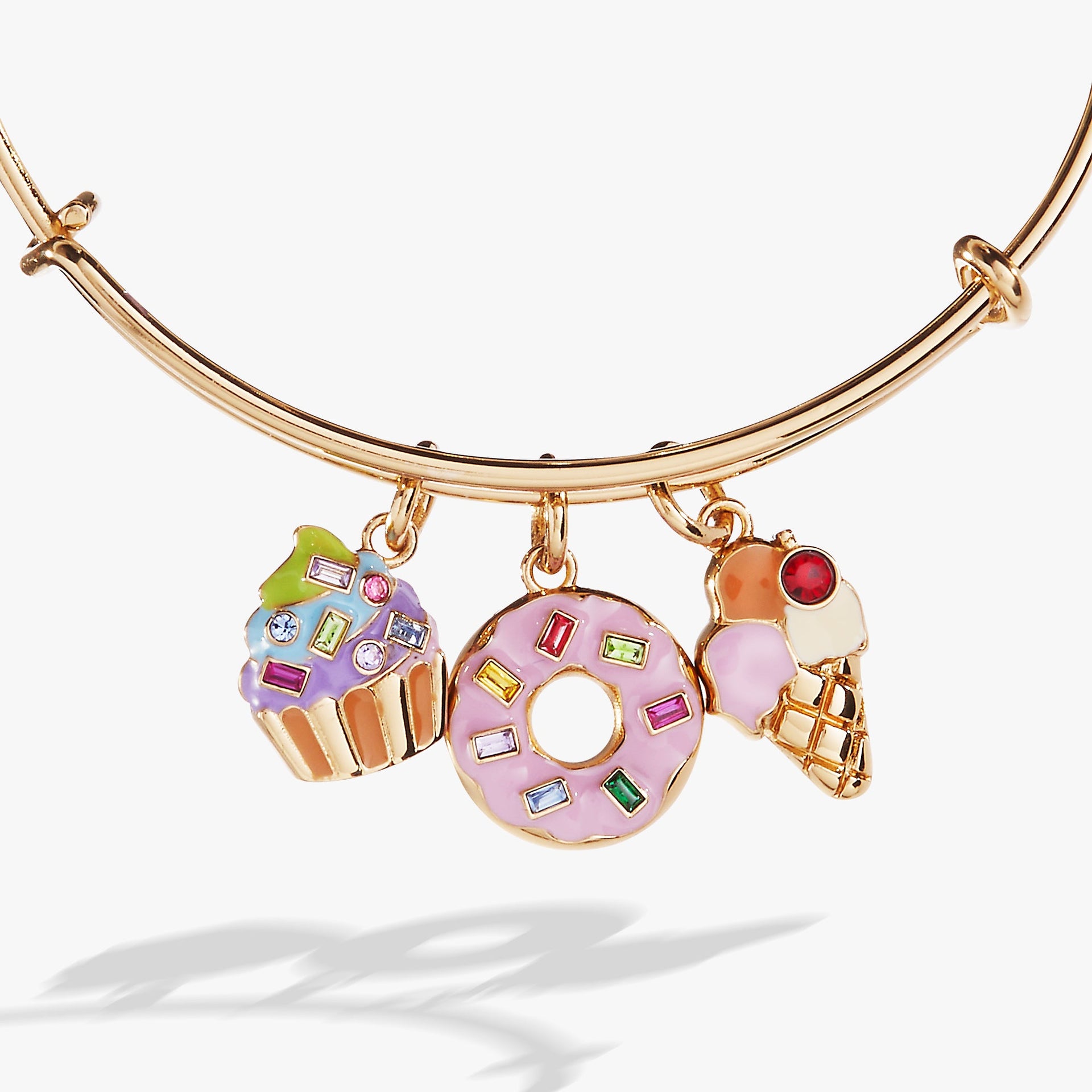 Sweet Treats Multi-Charm Gold Bangle Bracelet