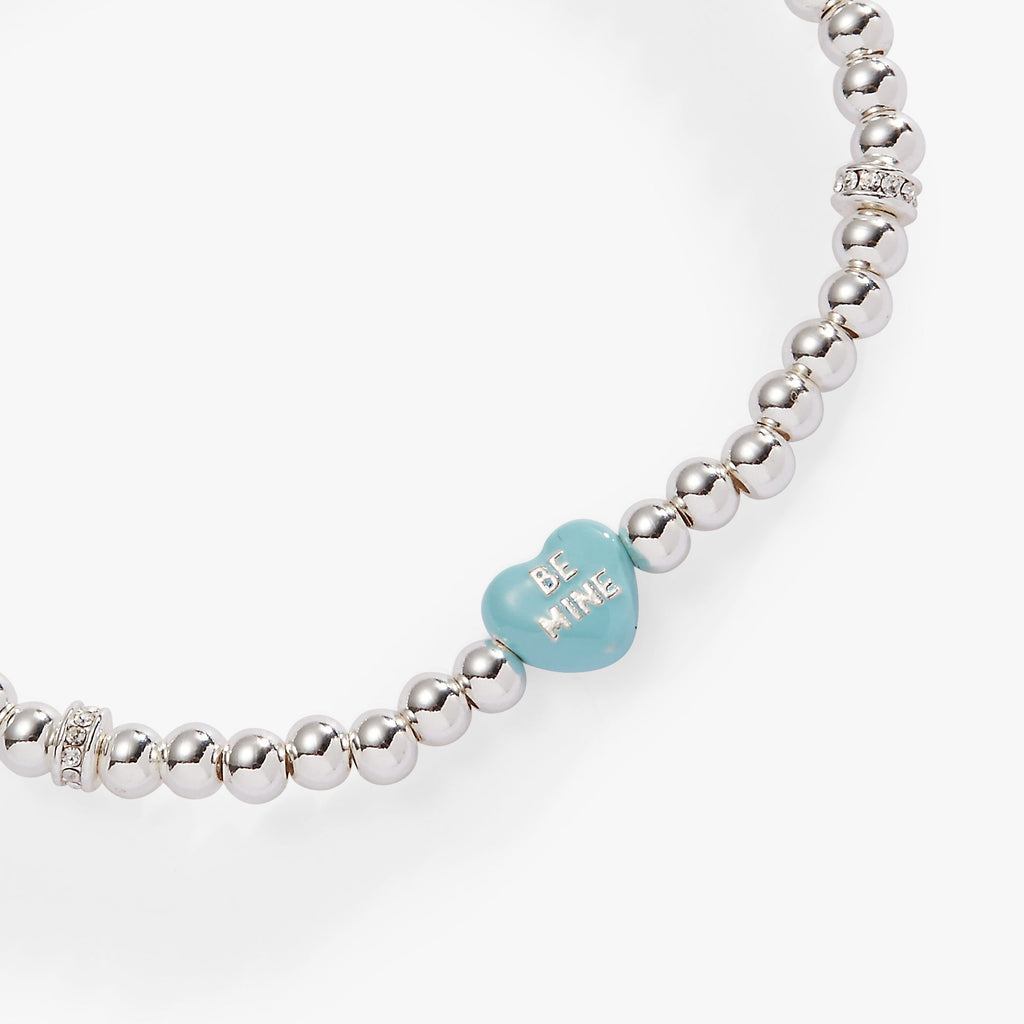 Sweethearts Be Mine Blue and Silver-Tone Charm Stretch Bracelet