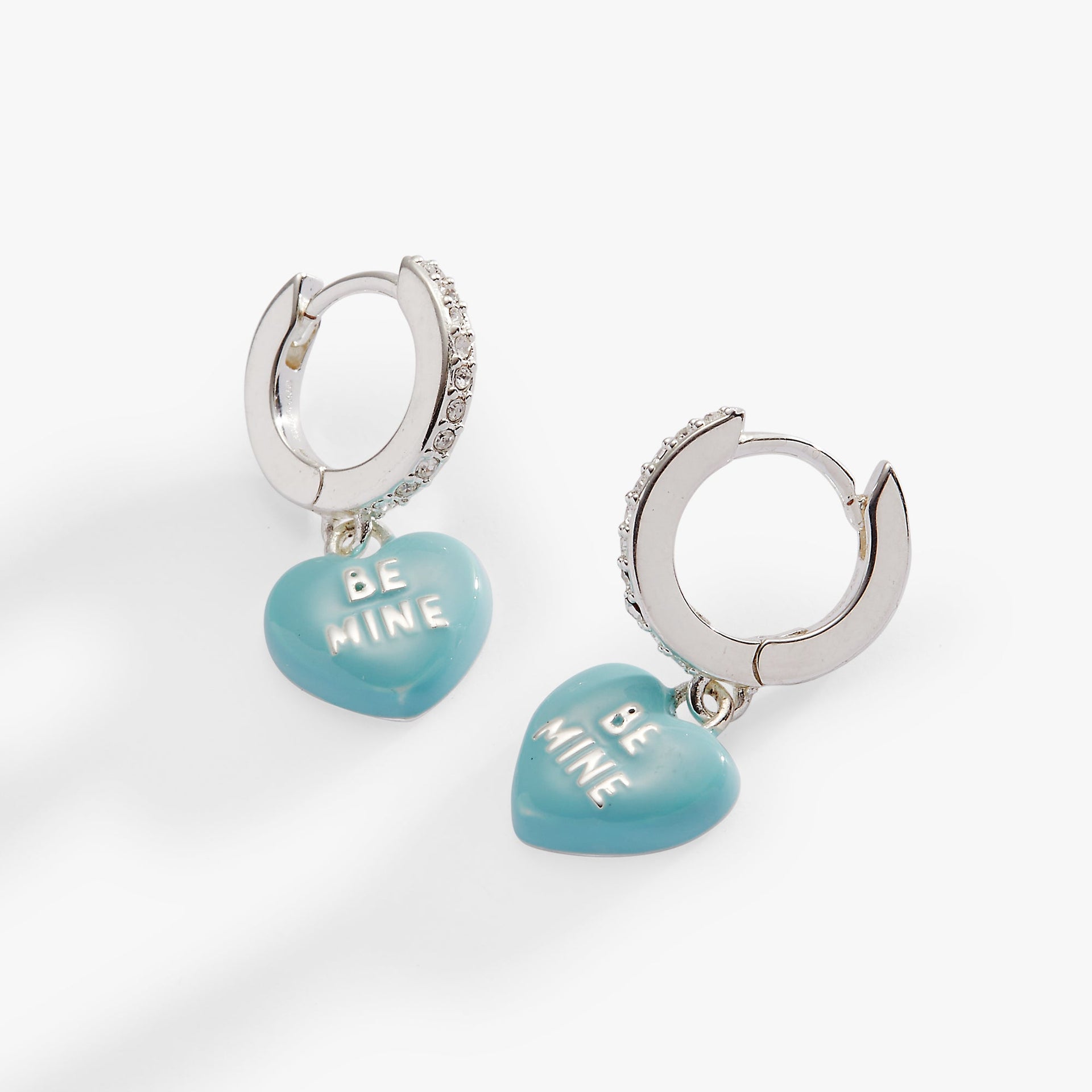 Alex And Ani Sweethearts Be Mine Huggie Hoop Earrings with crystal-encrusted hoops and heart-shaped candy charms