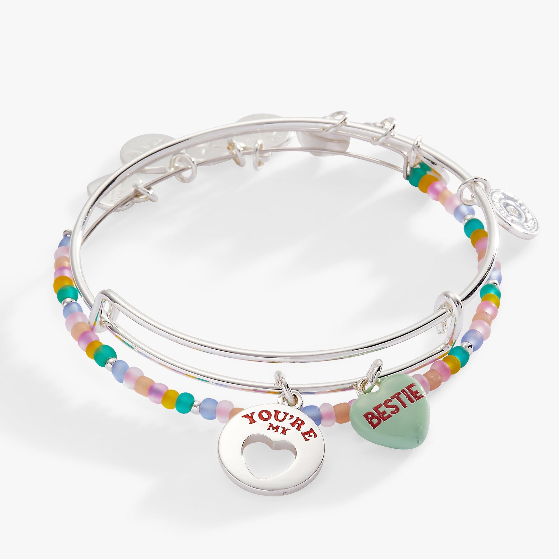 Alex And Ani Sweethearts Bestie set of two expandable wire bangles with heart charms